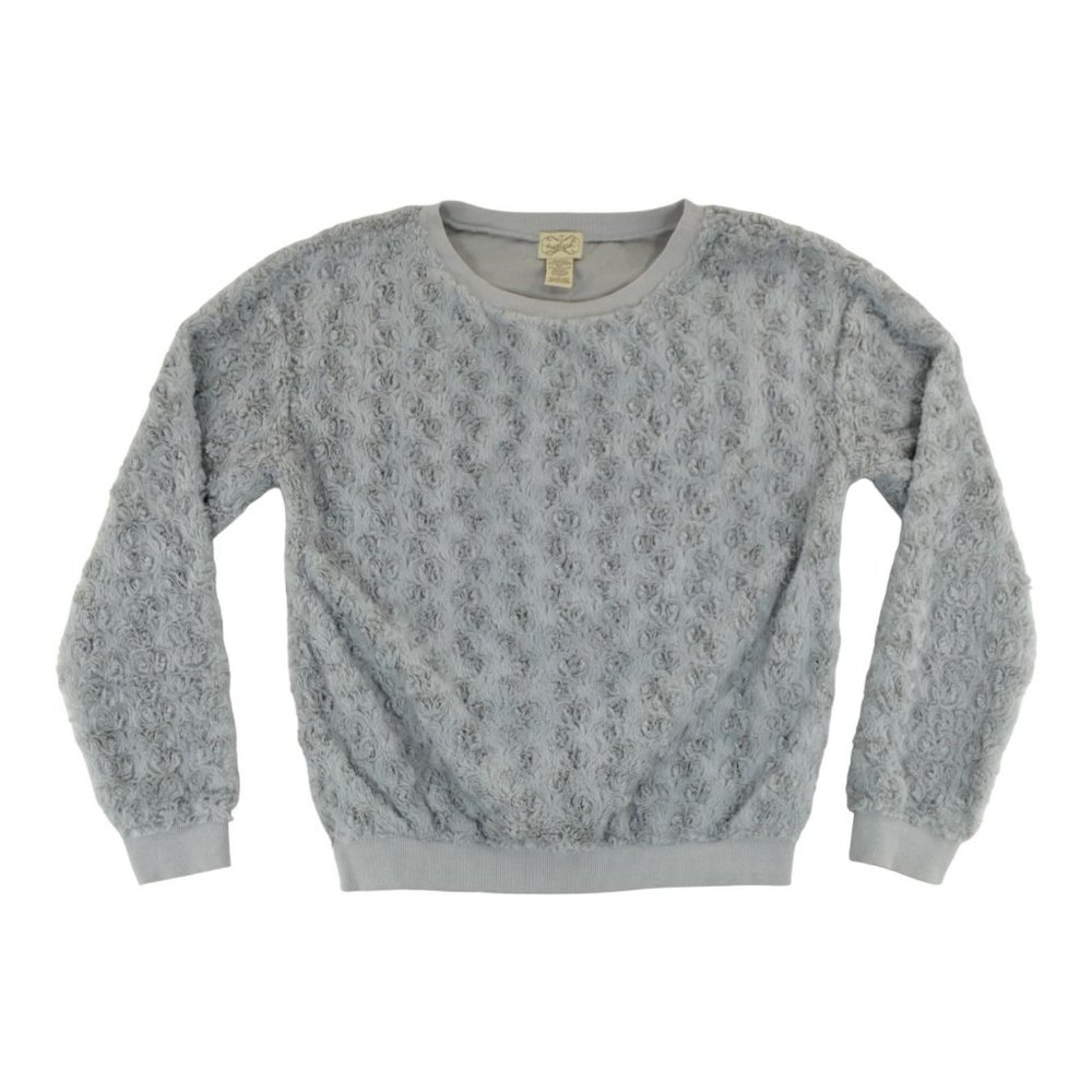 Eyelash Couture Fuzzy Gray Crewneck Sweater Pullover Long Sleeve Women Large